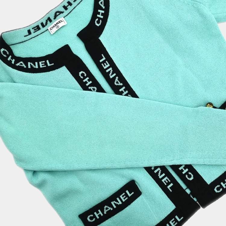 Pre Owned Chanel Ensemble Cardigan Short Sleeve Top Light Green