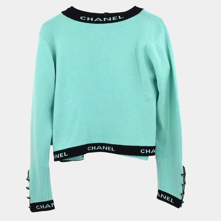 Pre Owned Chanel Ensemble Cardigan Short Sleeve Top Light Green