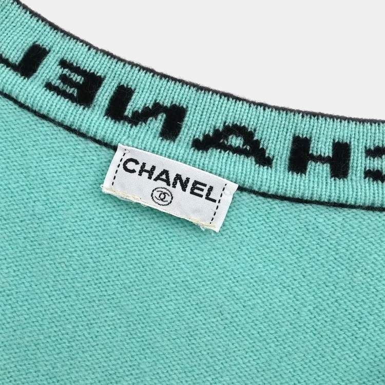 Pre Owned Chanel Ensemble Cardigan Short Sleeve Top Light Green