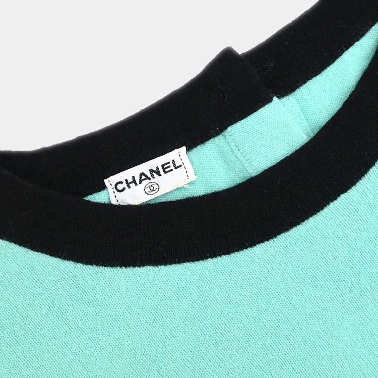 Pre Owned Chanel Ensemble Cardigan Short Sleeve Top Light Green