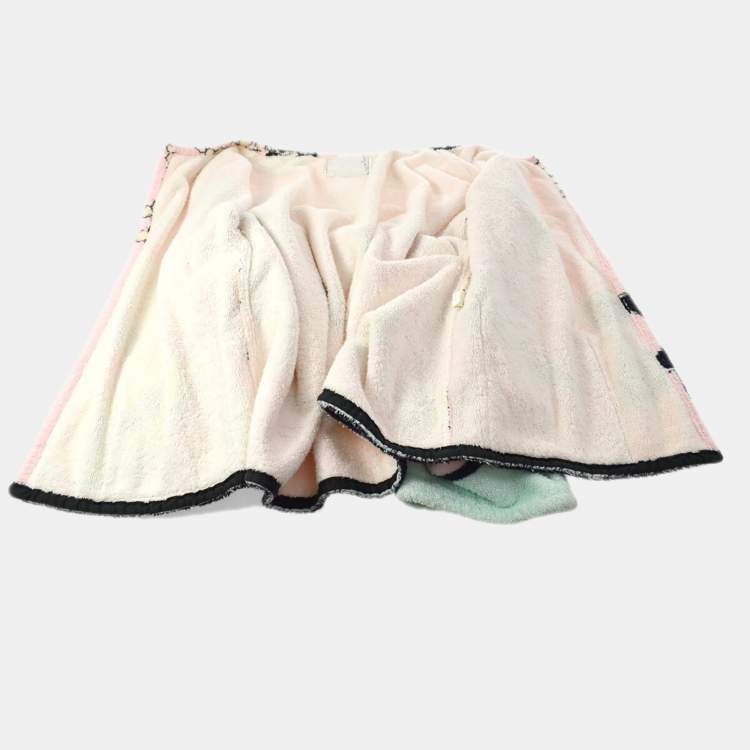Pre Owned Chanel #38 Bathrobe Style Icon Coat Gown Pink Black 100% Cotton