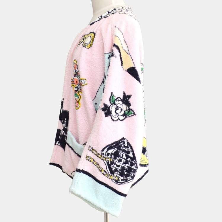 Pre Owned Chanel #38 Bathrobe Style Icon Coat Gown Pink Black 100% Cotton