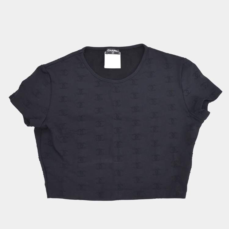 Pre Owned Chanel 97P Round Neck Short Sleeve T-Shirt Black M