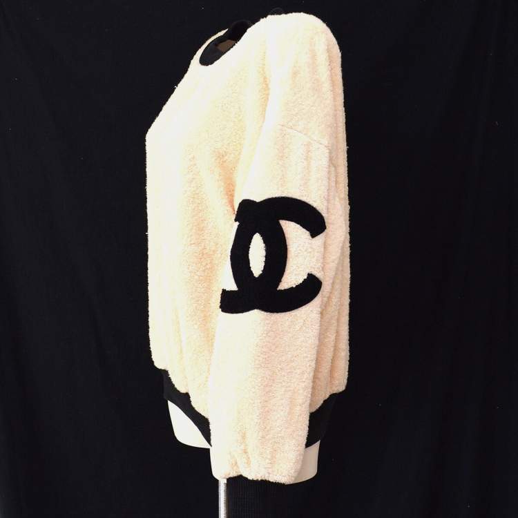 Pre Owned Chanel Round Neck Long Sleeve Top Off-white Black