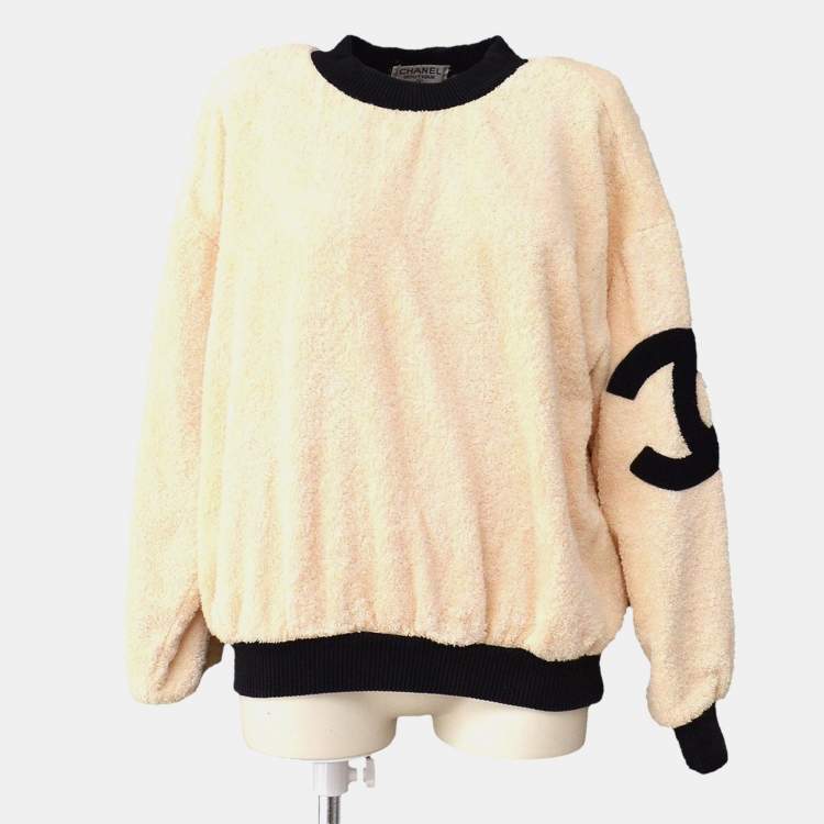 Pre Owned Chanel Round Neck Long Sleeve Top Off-white Black