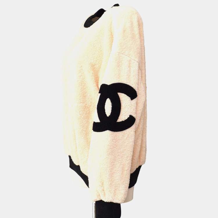 Pre Owned Chanel Round Neck Long Sleeve Top Off-white Black
