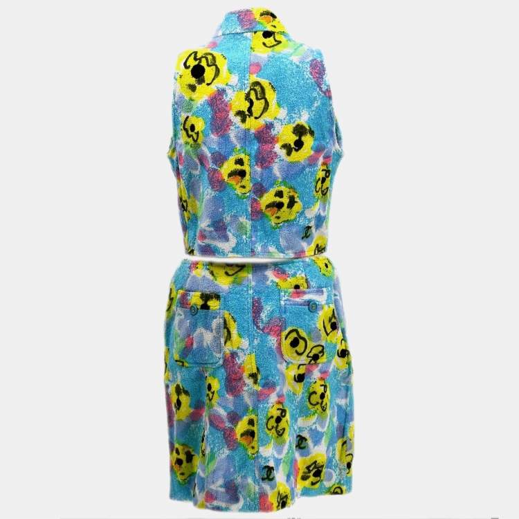 Pre Owned Chanel Setup Sleeveless Vest Jacket Skirt Blue 97P L