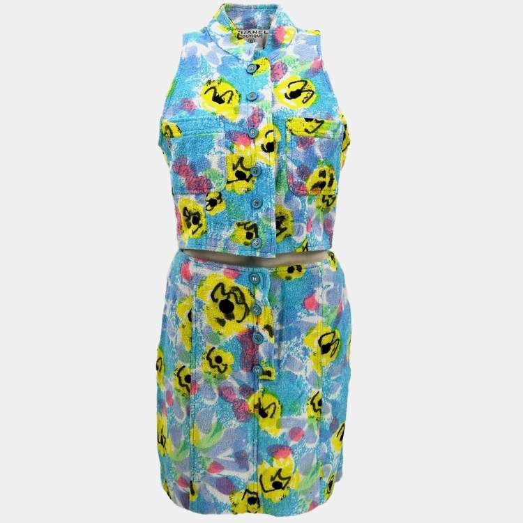 Pre Owned Chanel Setup Sleeveless Vest Jacket Skirt Blue 97P L