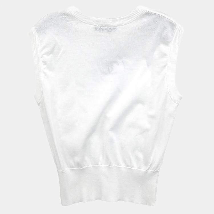 Pre Owned توب شانيل بلا أكمام أبيض مقاس ٣٨