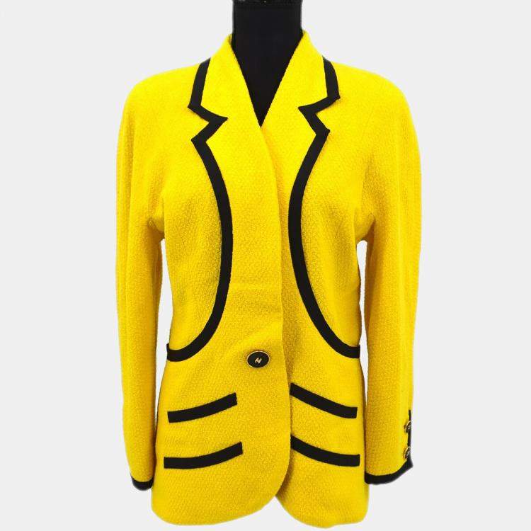 Pre Owned Chanel Long Sleeve Jacket Yellow Black L