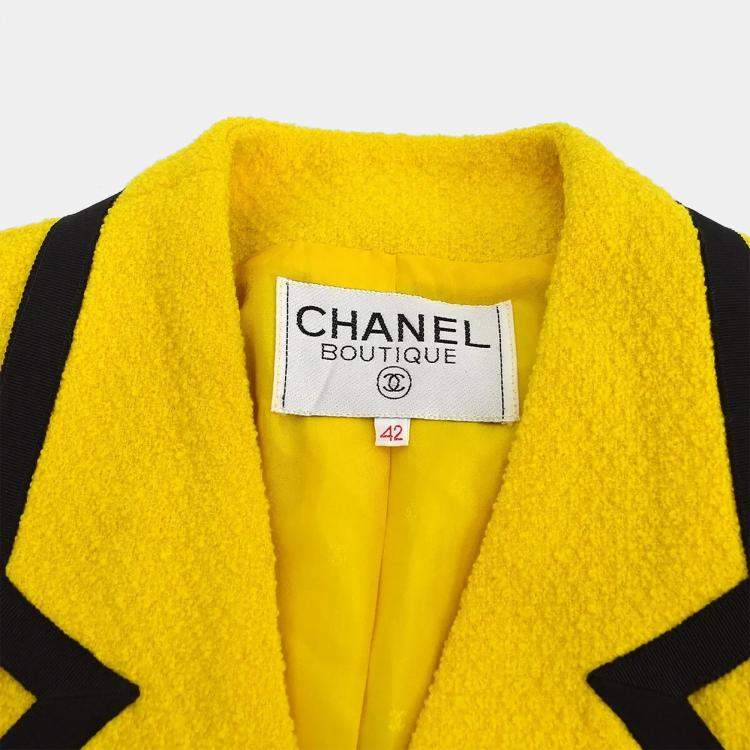 Pre Owned Chanel Long Sleeve Jacket Yellow Black L