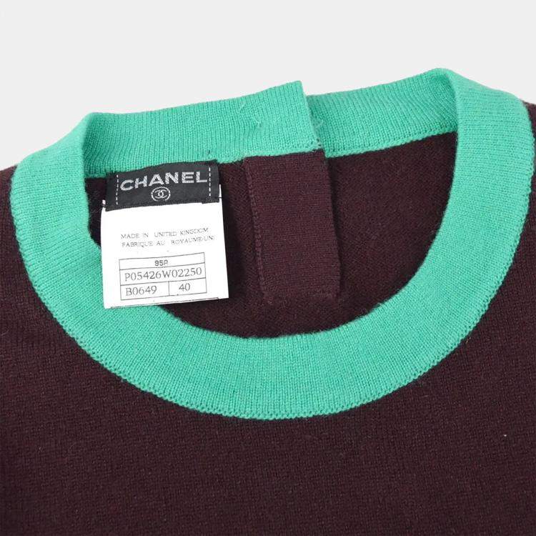 Pre Owned Chanel 95A #40 Ensemble Cardigan Top Brown Green Cashmere