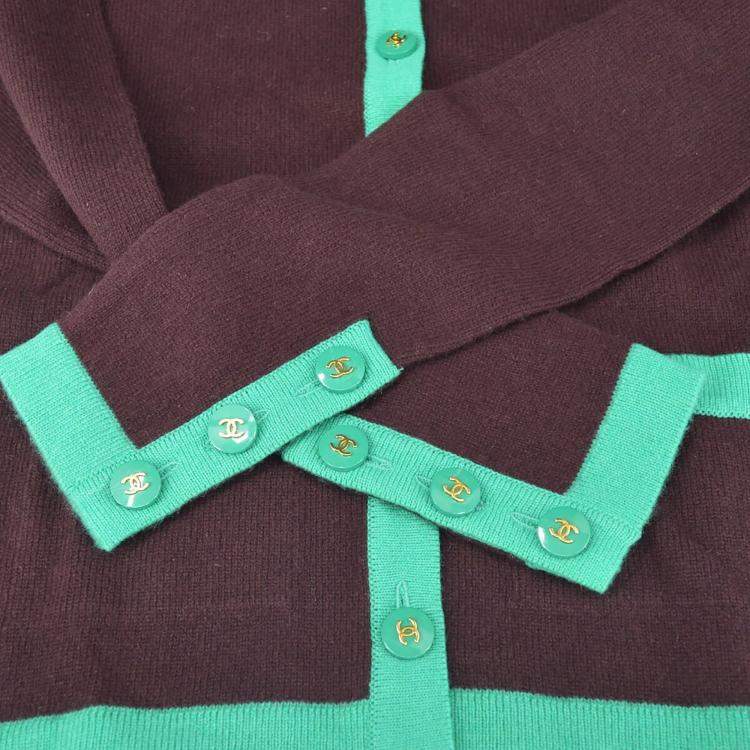 Pre Owned Chanel 95A #40 Ensemble Cardigan Top Brown Green Cashmere