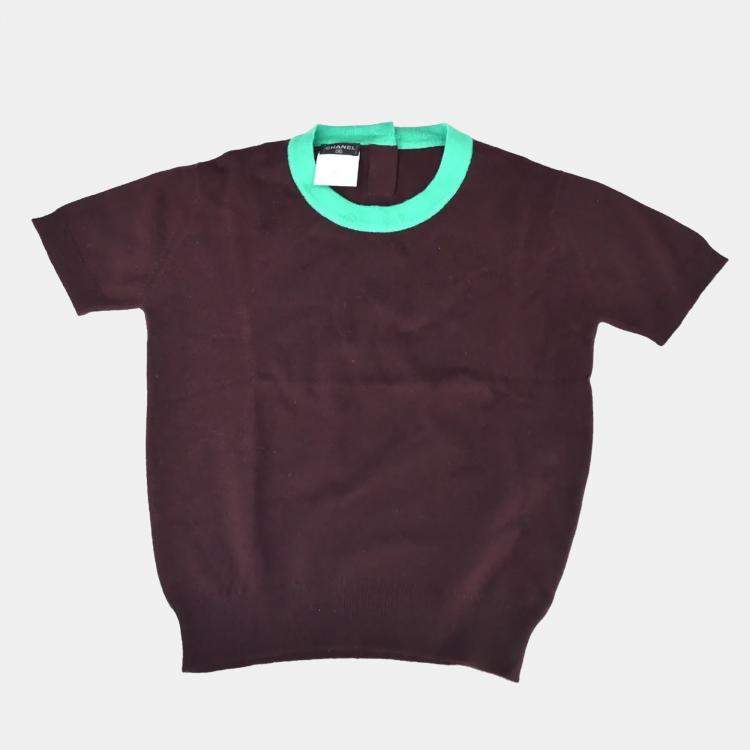 Pre Owned Chanel 95A #40 Ensemble Cardigan Top Brown Green Cashmere