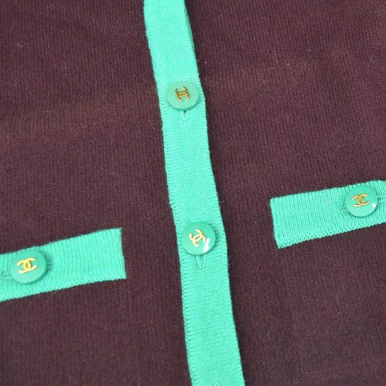 Pre Owned Chanel 95A #40 Ensemble Cardigan Top Brown Green Cashmere