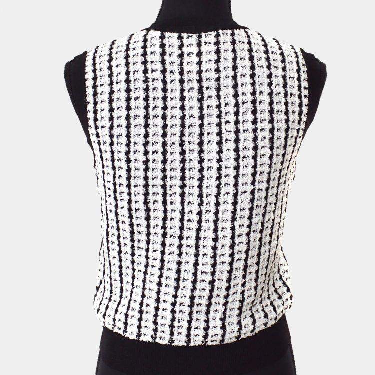 Pre Owned Chanel 97P Sleeveless Vest Top Sweater White Black IT 42