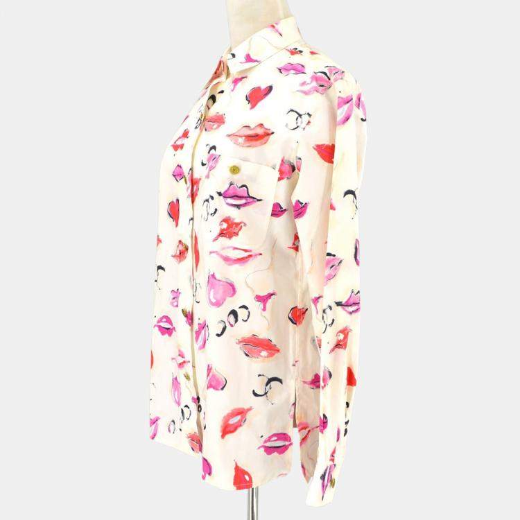 Pre Owned Chanel Lips Blouse Shirt White F 38