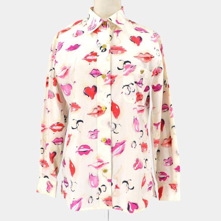 Pre Owned Chanel Lips Blouse Shirt White F 38