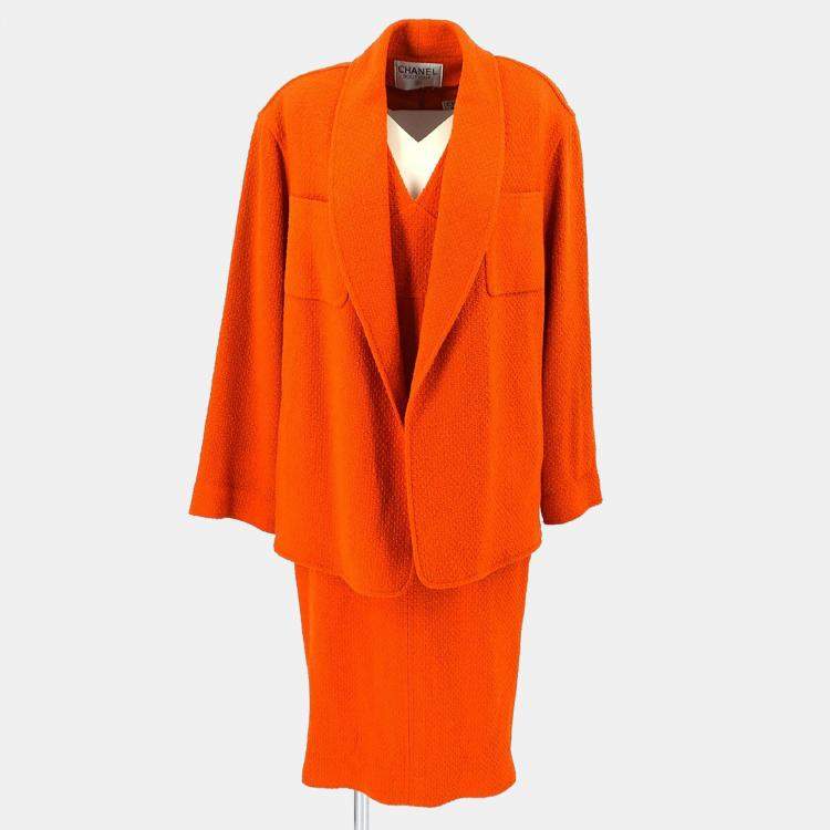 Pre Owned Chanel Setup Suit Jacket Dress Orange Size M