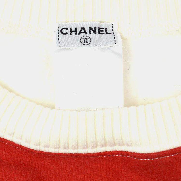 مملوكة مسبقًا Chanel 01A Mademoiselle Long Sleeve Sweatshirt White Red Cotton S