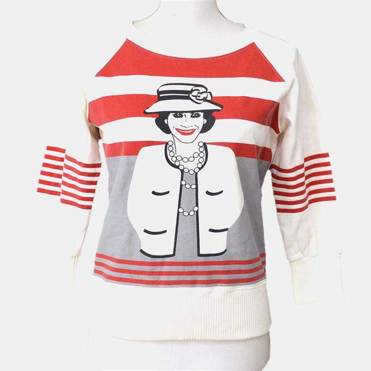 مملوكة مسبقًا Chanel 01A Mademoiselle Long Sleeve Sweatshirt White Red Cotton S