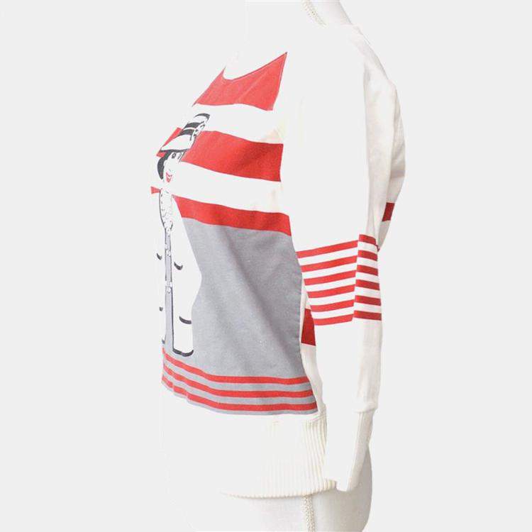 مملوكة مسبقًا Chanel 01A Mademoiselle Long Sleeve Sweatshirt White Red Cotton S