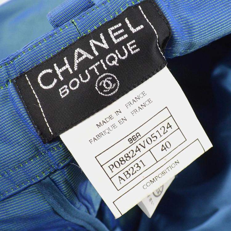 Pre Owned Chanel Silk Long Pants Blue 96A M
