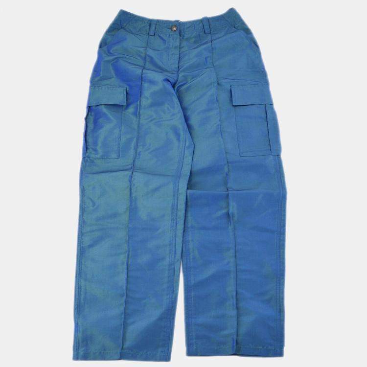 Pre Owned Chanel Silk Long Pants Blue 96A M