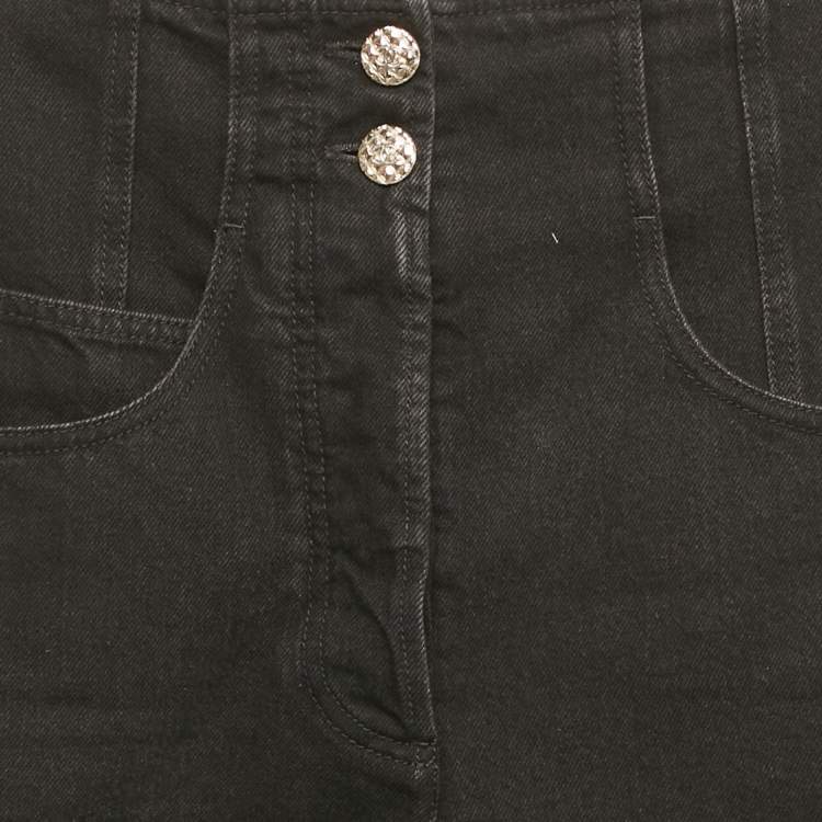 Pre Owned Chanel Black Denim Sheer Overlay Wide Leg Jeans S/Waist 24"