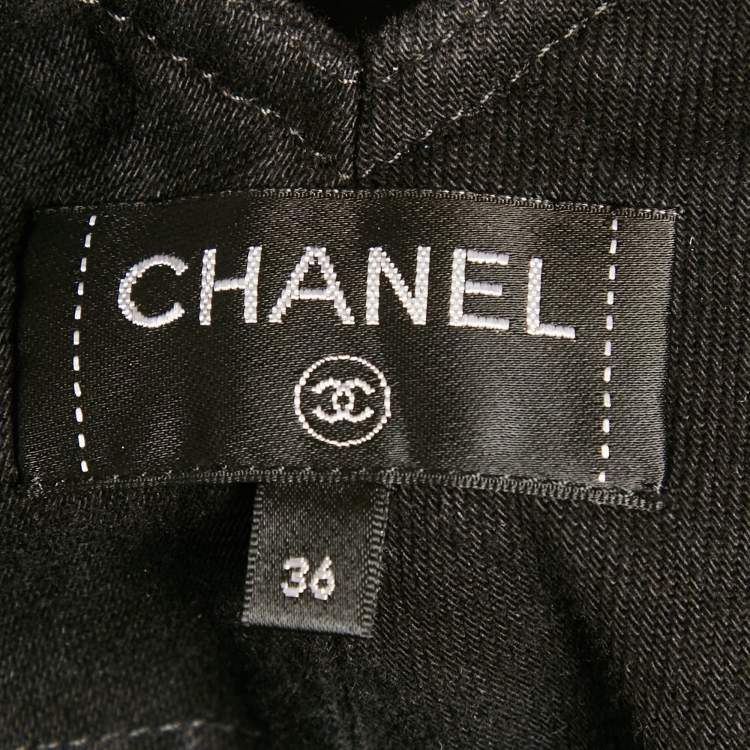 Pre Owned Chanel Black Denim Sheer Overlay Wide Leg Jeans S/Waist 24"