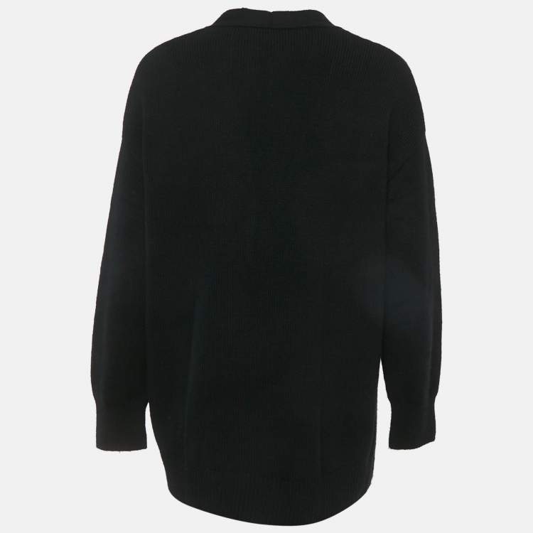 Pre Owned Chanel Black CC Feather Trim Cashmere Cardigan S