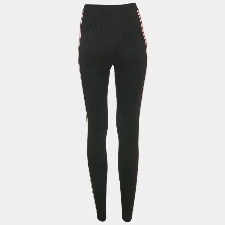 Pre Owned بنطلون شانيل ليغينغ مضلع بحافة مزخرفة لون أسود مقاس وسط (ميديم)