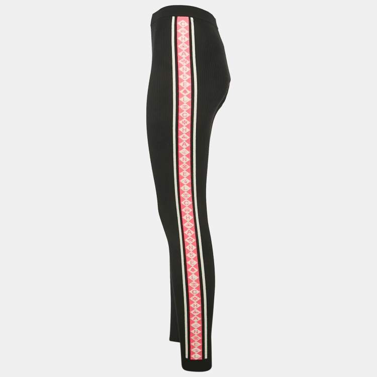 Pre Owned بنطلون شانيل ليغينغ مضلع بحافة مزخرفة لون أسود مقاس وسط (ميديم)