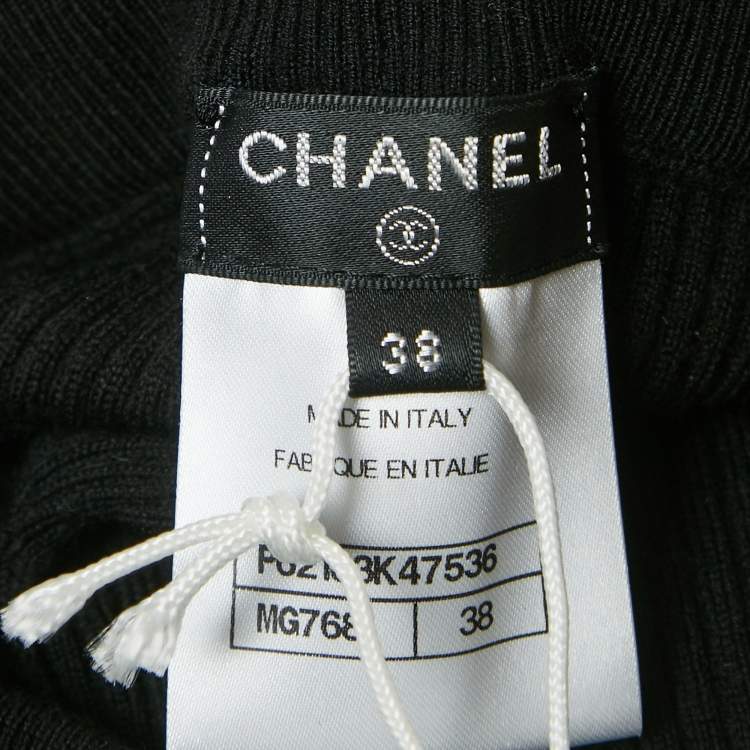 Pre Owned بنطلون شانيل ليغينغ مضلع بحافة مزخرفة لون أسود مقاس وسط (ميديم)