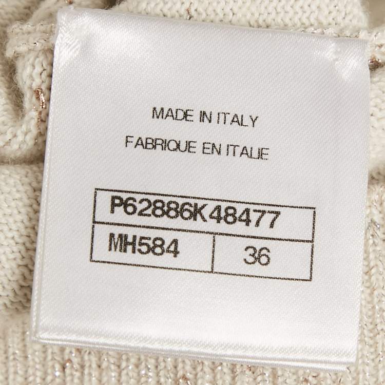 Pre Owned Chanel Beige Logo Intarsia Lurex Knit Sweatshirt S