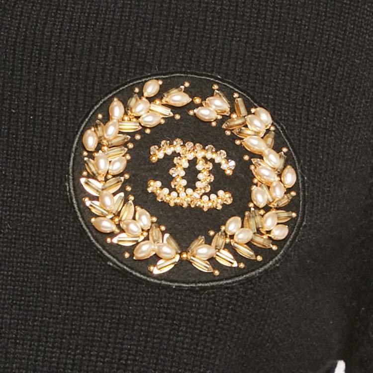 Pre Owned Chanel Black CC Embellished Cashmere Knit Sweater M