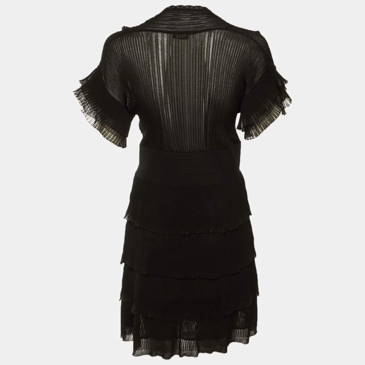 Pre Owned Chanel Black Mesh Tiered Mini Dress M