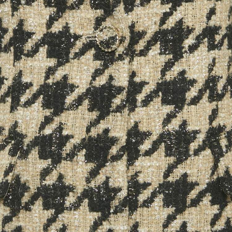 Pre Owned Chanel Beige/Black Lurex Houndstooth Jacket M