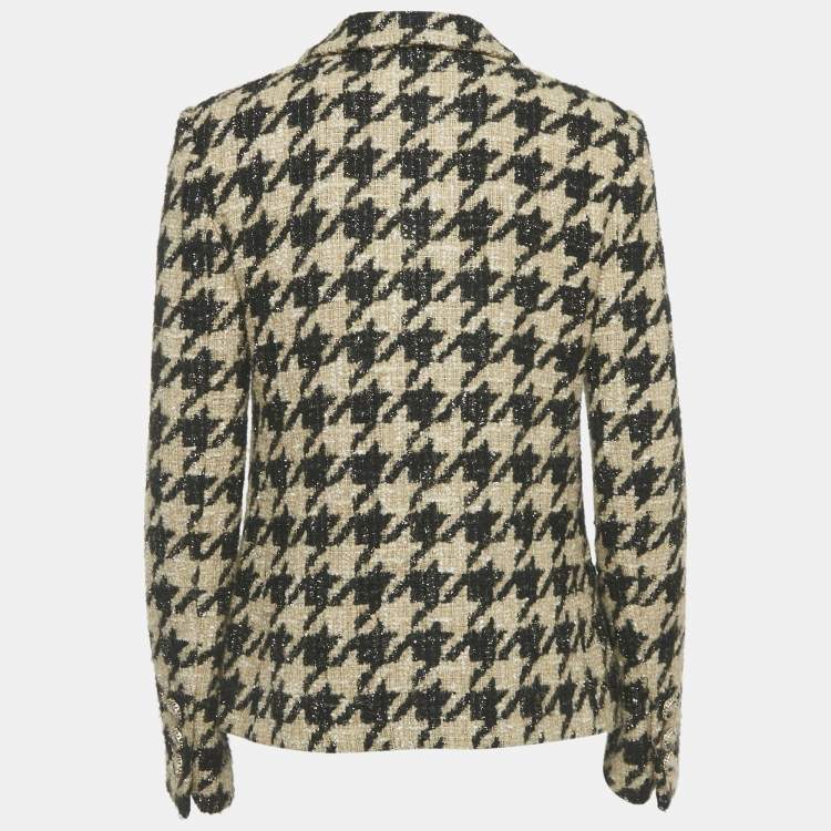 Pre Owned Chanel Beige/Black Lurex Houndstooth Jacket M