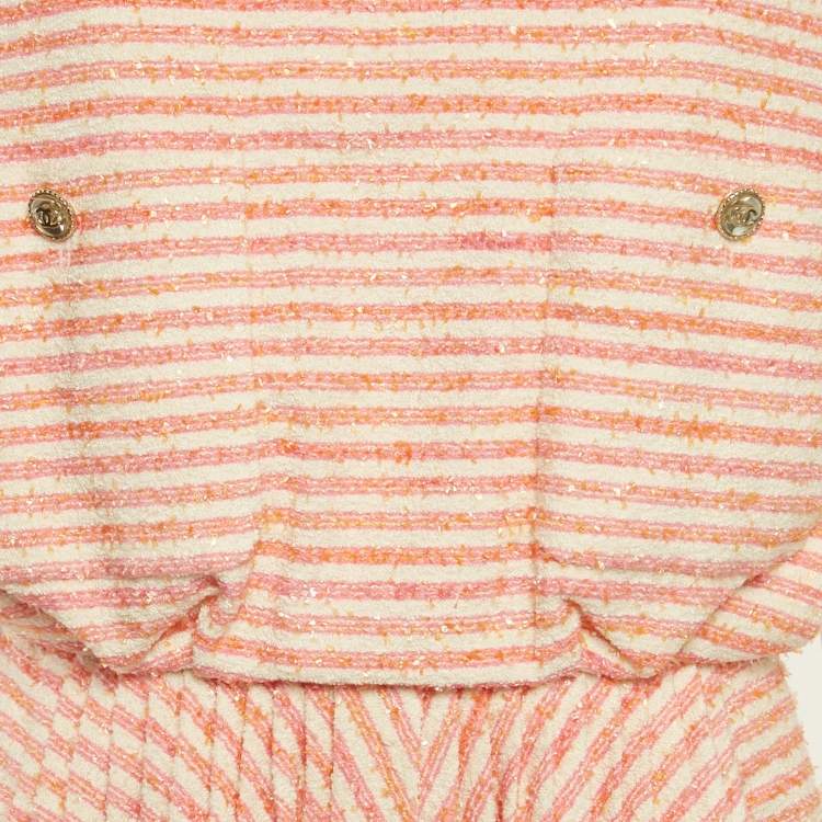 مملوكة مسبقًا فستان شانيل وردي مخطط تويد ميدي مقاس متوسط (ميديوم)