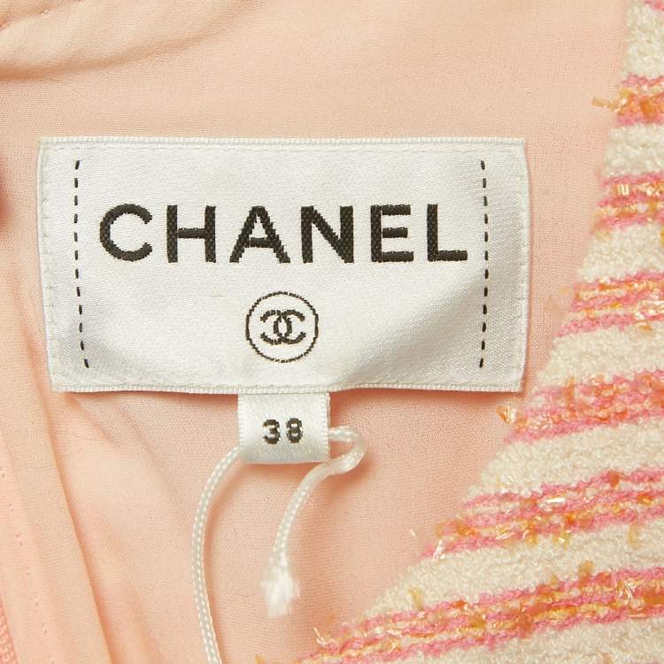 مملوكة مسبقًا فستان شانيل وردي مخطط تويد ميدي مقاس متوسط (ميديوم)