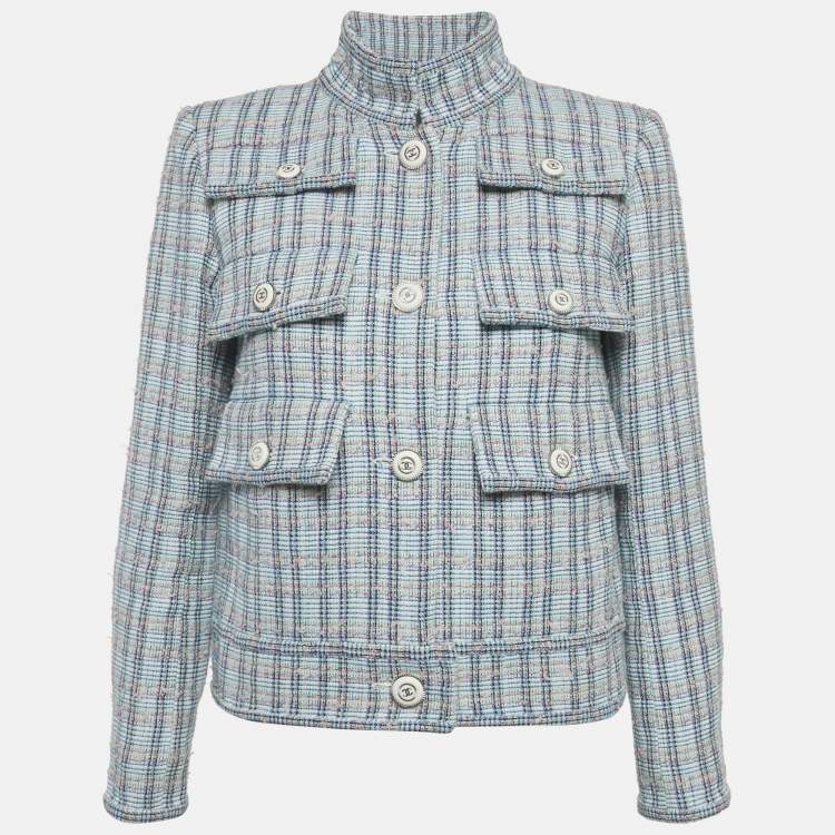 مملوكة مسبقًا Chanel Blue Tweed Button Detail Jacket M
