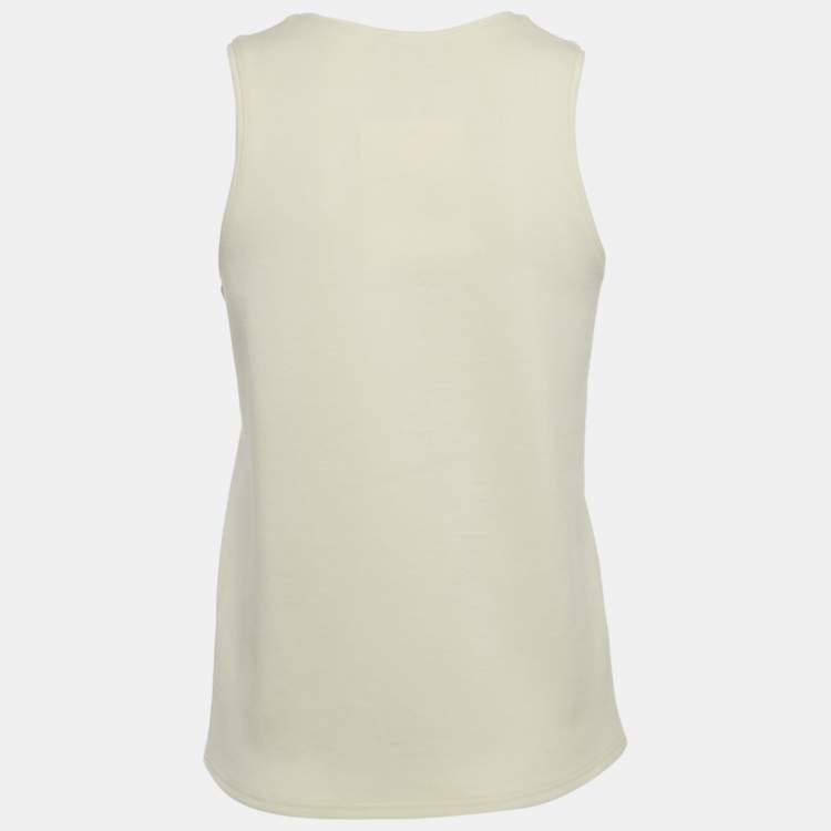 Pre Owned Chanel Cream CC Ruffled Jersey Tank Top M