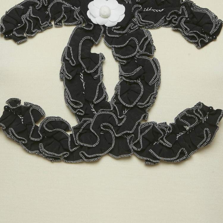 Pre Owned Chanel Cream CC Ruffled Jersey Tank Top M