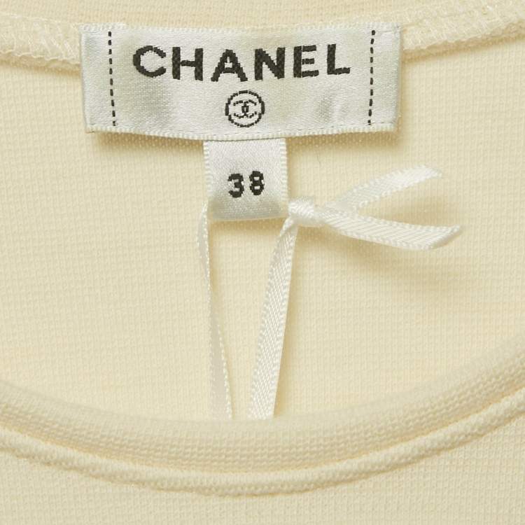 Pre Owned Chanel Cream CC Ruffled Jersey Tank Top M