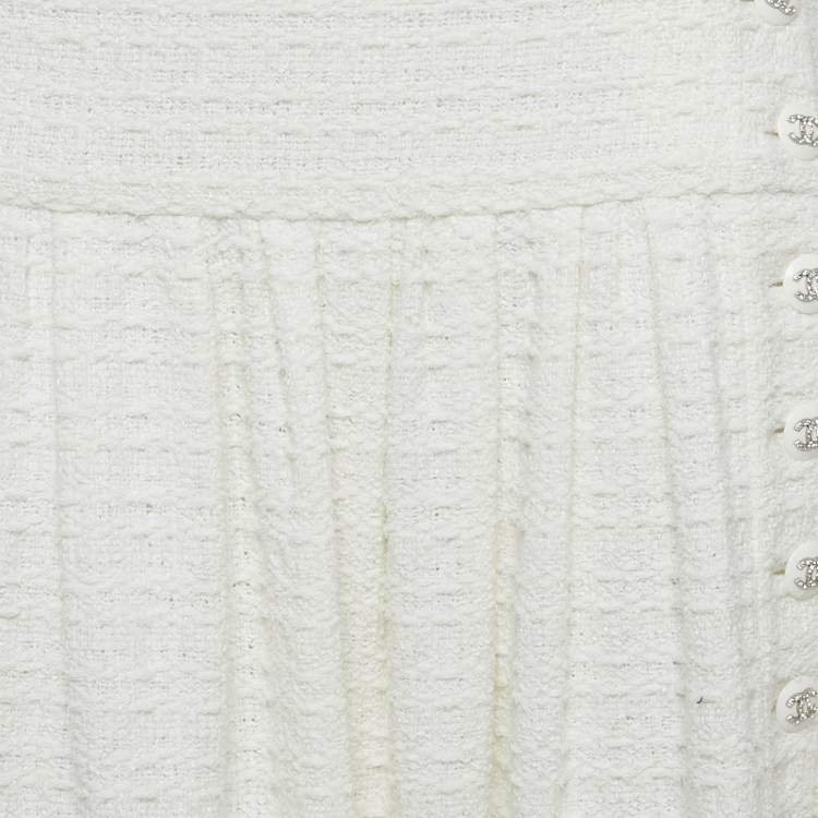Pre Owned Chanel White Tweed Button Detail Maxi Skirt M