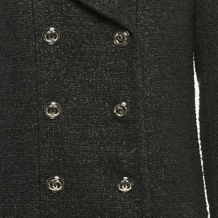 Pre Owned Chanel Black Tweed Double Breasted Coat M