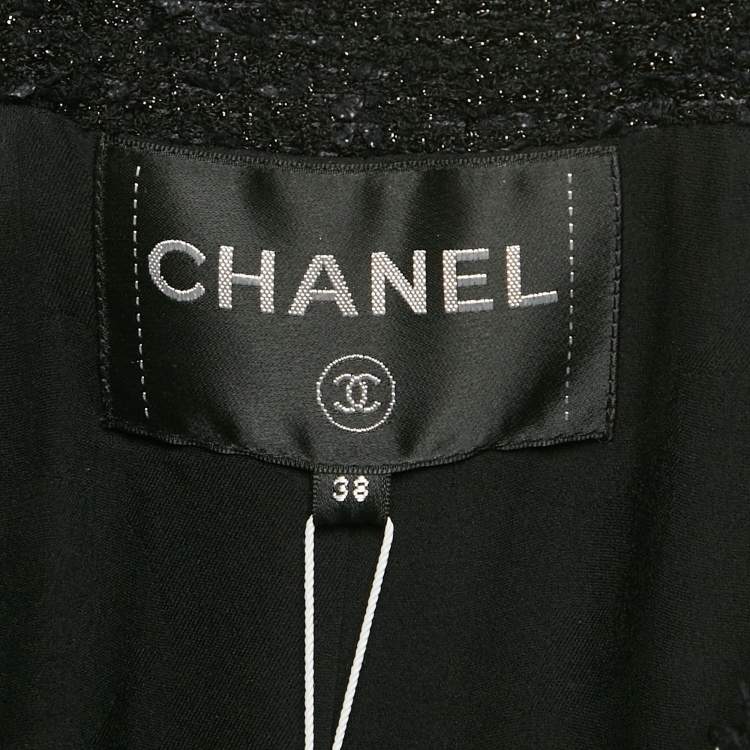 Pre Owned Chanel Black Tweed Double Breasted Coat M