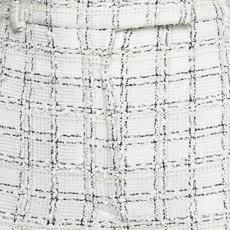 Pre Owned Chanel White Checkered Tweed Trousers S