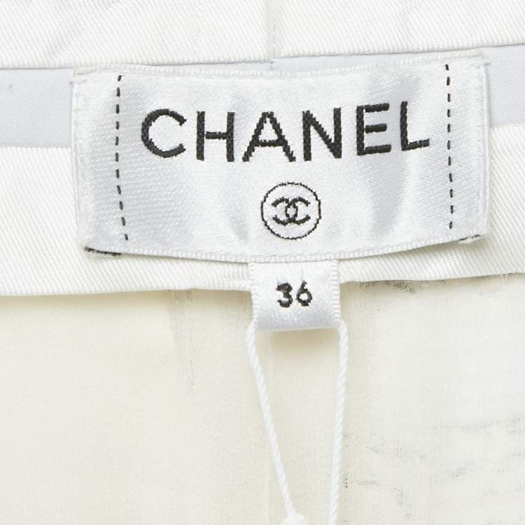 Pre Owned Chanel White Checkered Tweed Trousers S